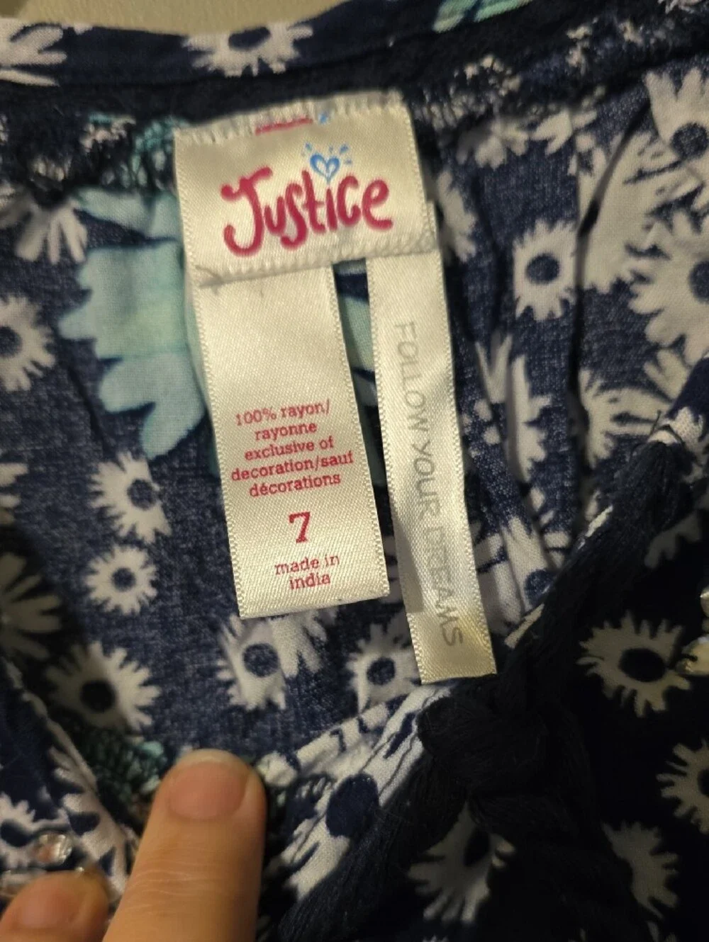 Justice Navy Daisy Tie-back Crop Top with Aqua Accents